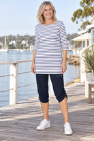 PAULA RYAN Toggled Clam Diggers Microjersey - Navy - Paula Ryan
