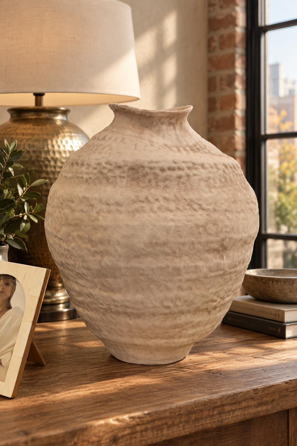 Cream Textured Waved Rim Vase
