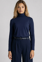 PAULA RYAN Zip Neck Long Sleeve Polo Top - EcoVero Navy - Paula Ryan
