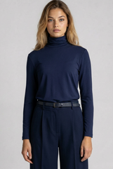 PAULA RYAN Zip Neck Long Sleeve Polo Top - EcoVero Navy