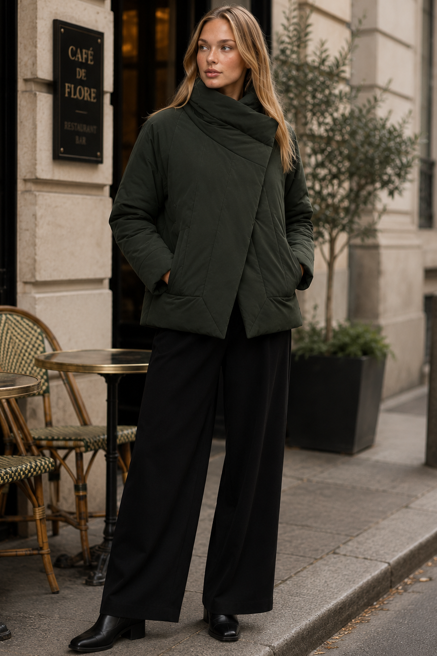 TIRELLI Wrap Front Puffer Jacket - Steel - Magpie Style