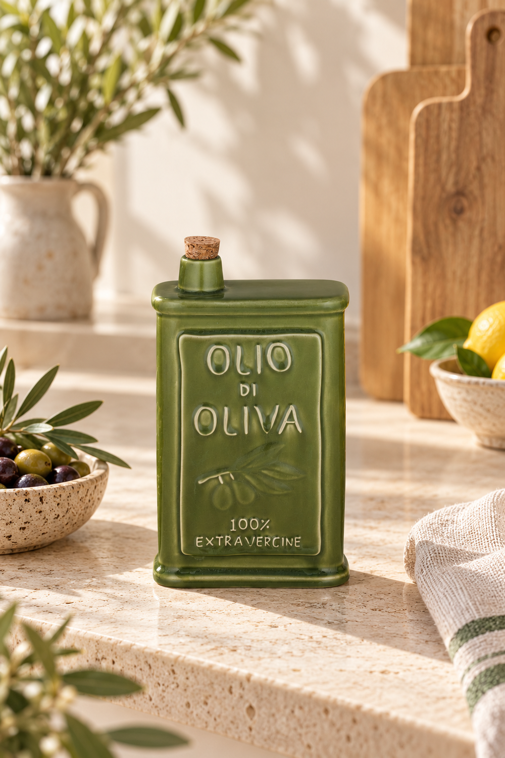 Olive Green Ceramic Olive Oil Bottle