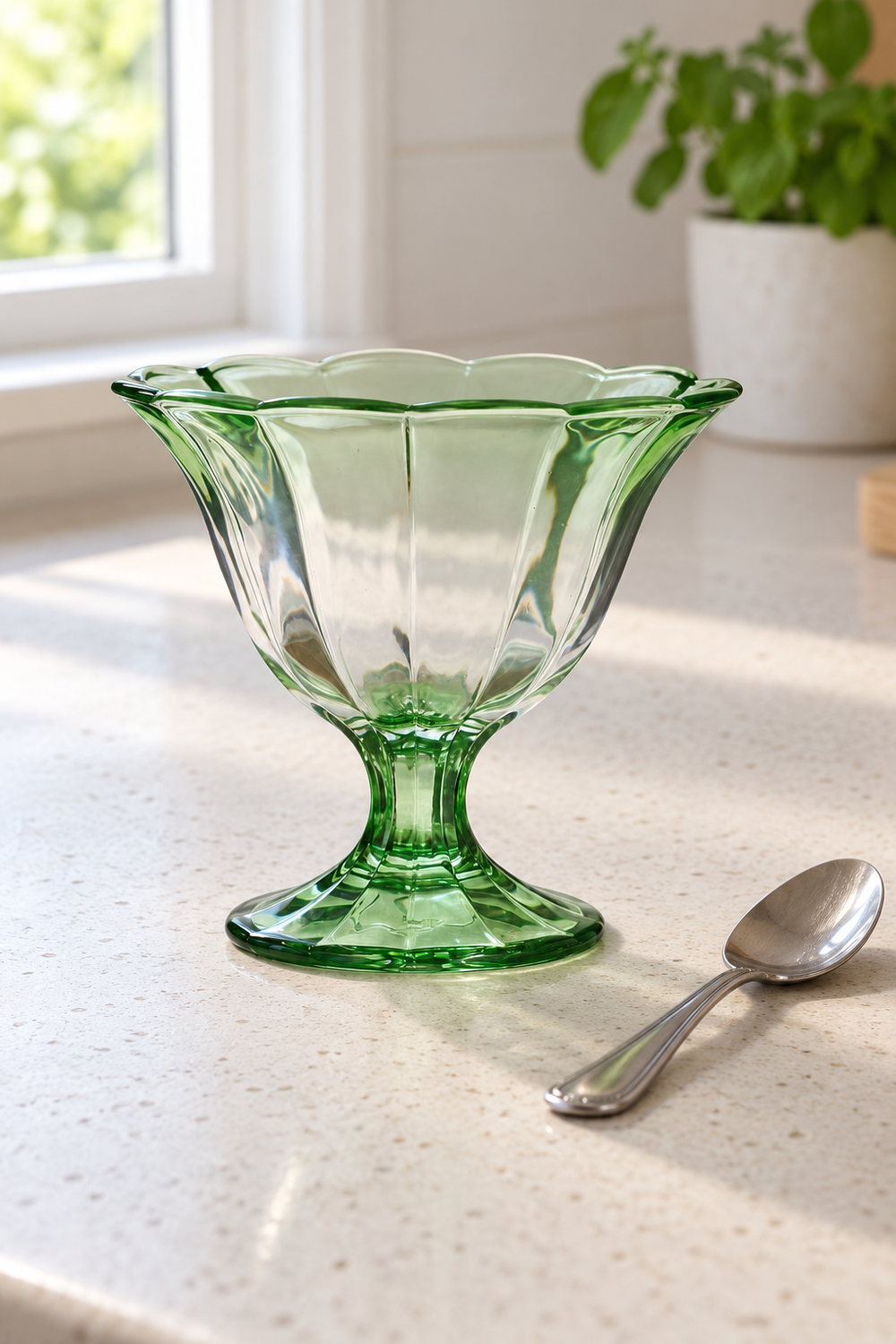 Abby Footed Glass Bowl - Green