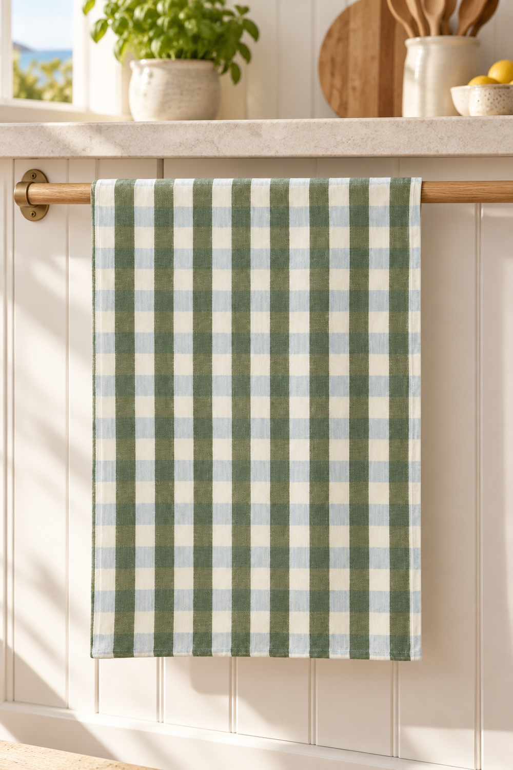 Kit Recycled Cotton Tea Towel - Green Check