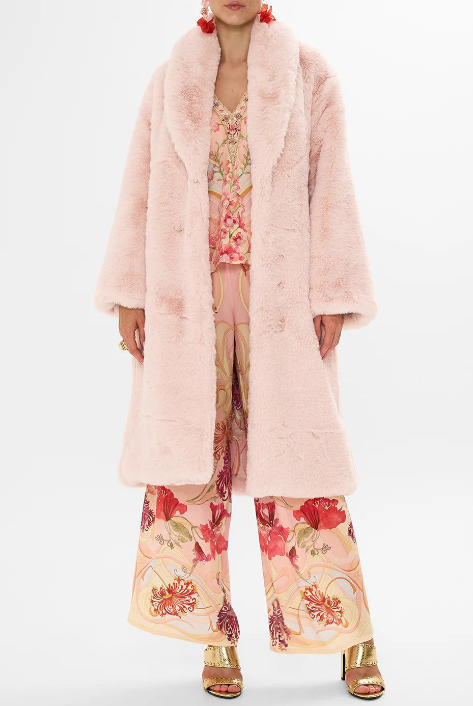 CAMILLA - Long Teddy Coat Blossoms and Brushstrokes - Magpie Style