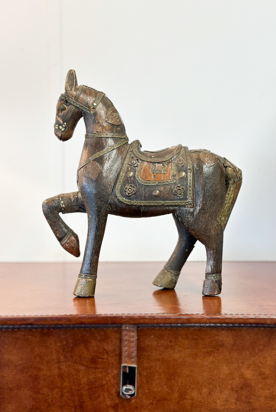 Brass Embellished Wooden Horse - Magpie Style