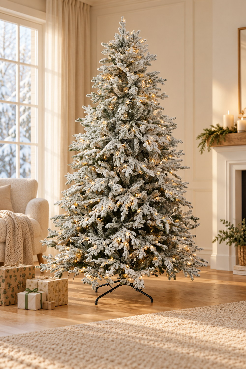 Snow-Finish Christmas Tree with LED Tips - 210cm