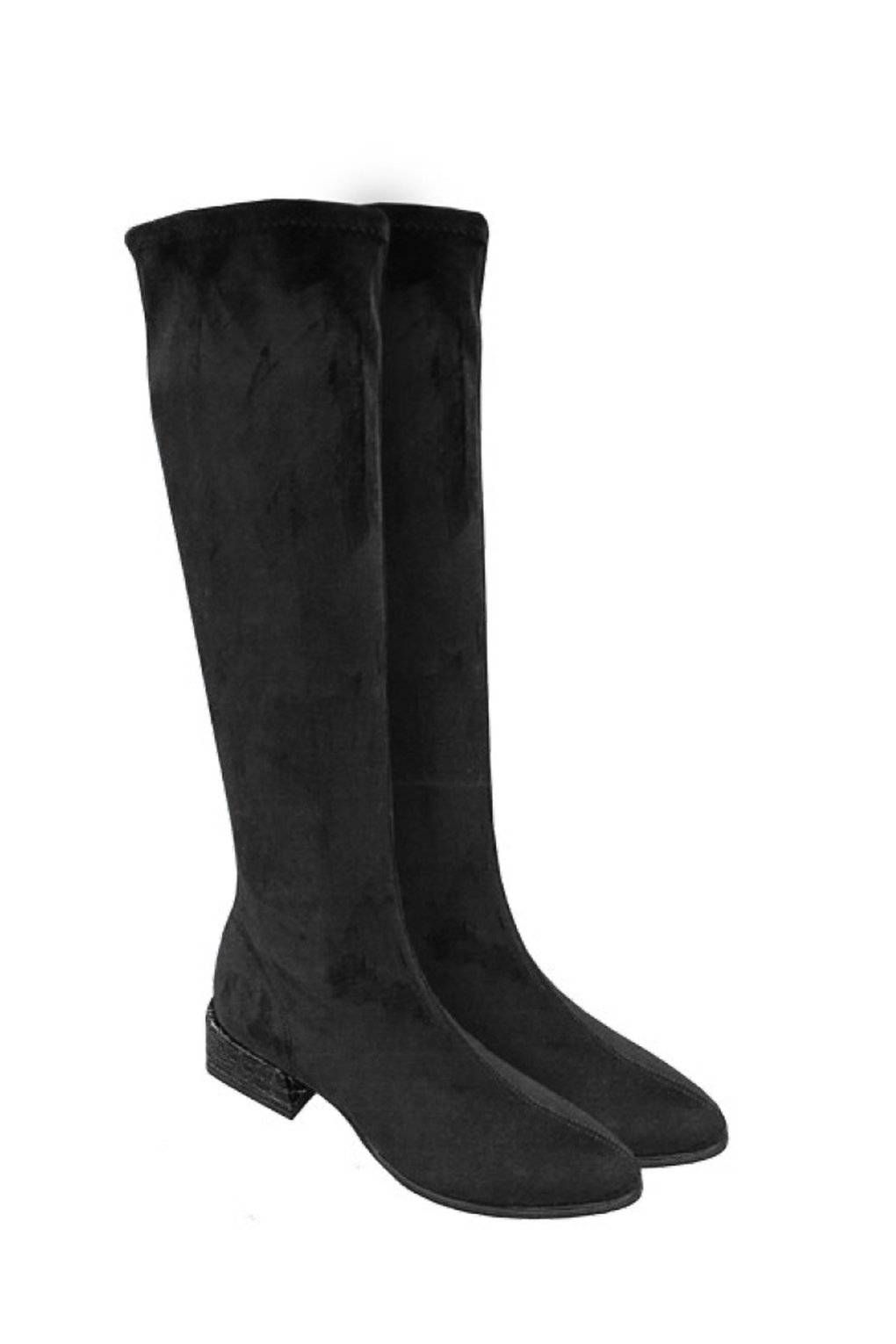PAULA RYAN Croc Heel Stretch Knee High Boot - Black - Paula Ryan