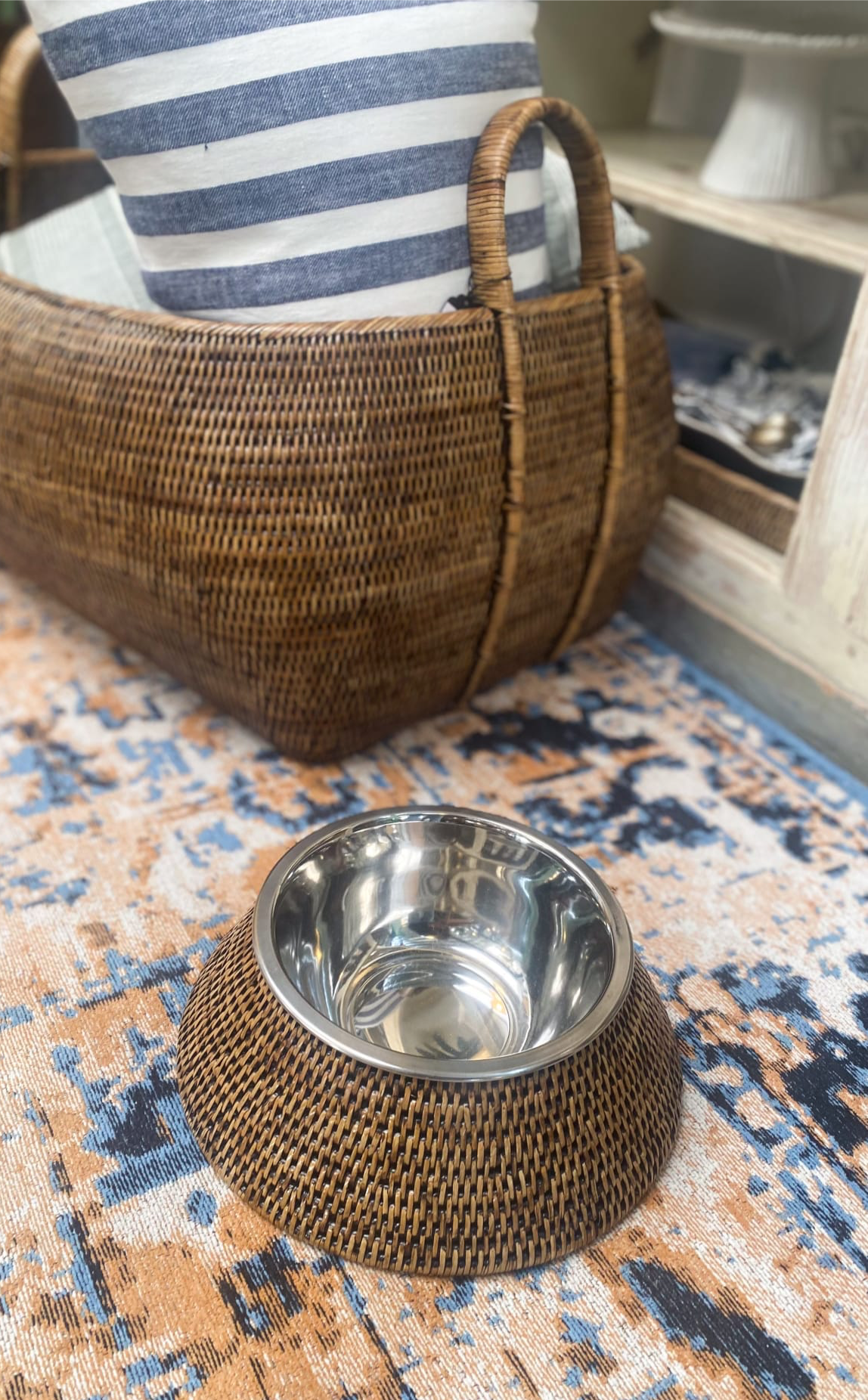 Pet Bowl - Rattan and Stainless Steel - Magpie Style