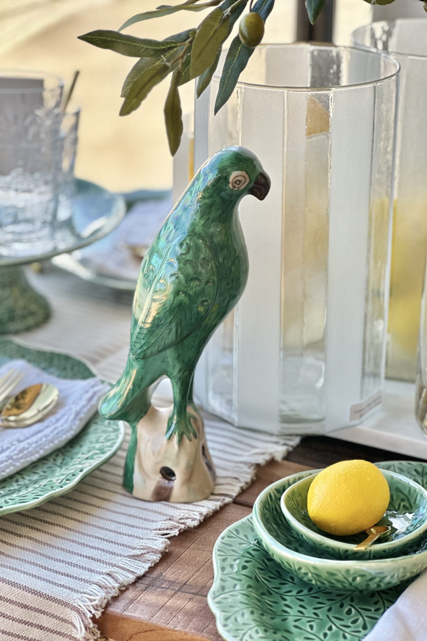 Tang Style Glazed Ceramic Parrot - Green - Magpie Style