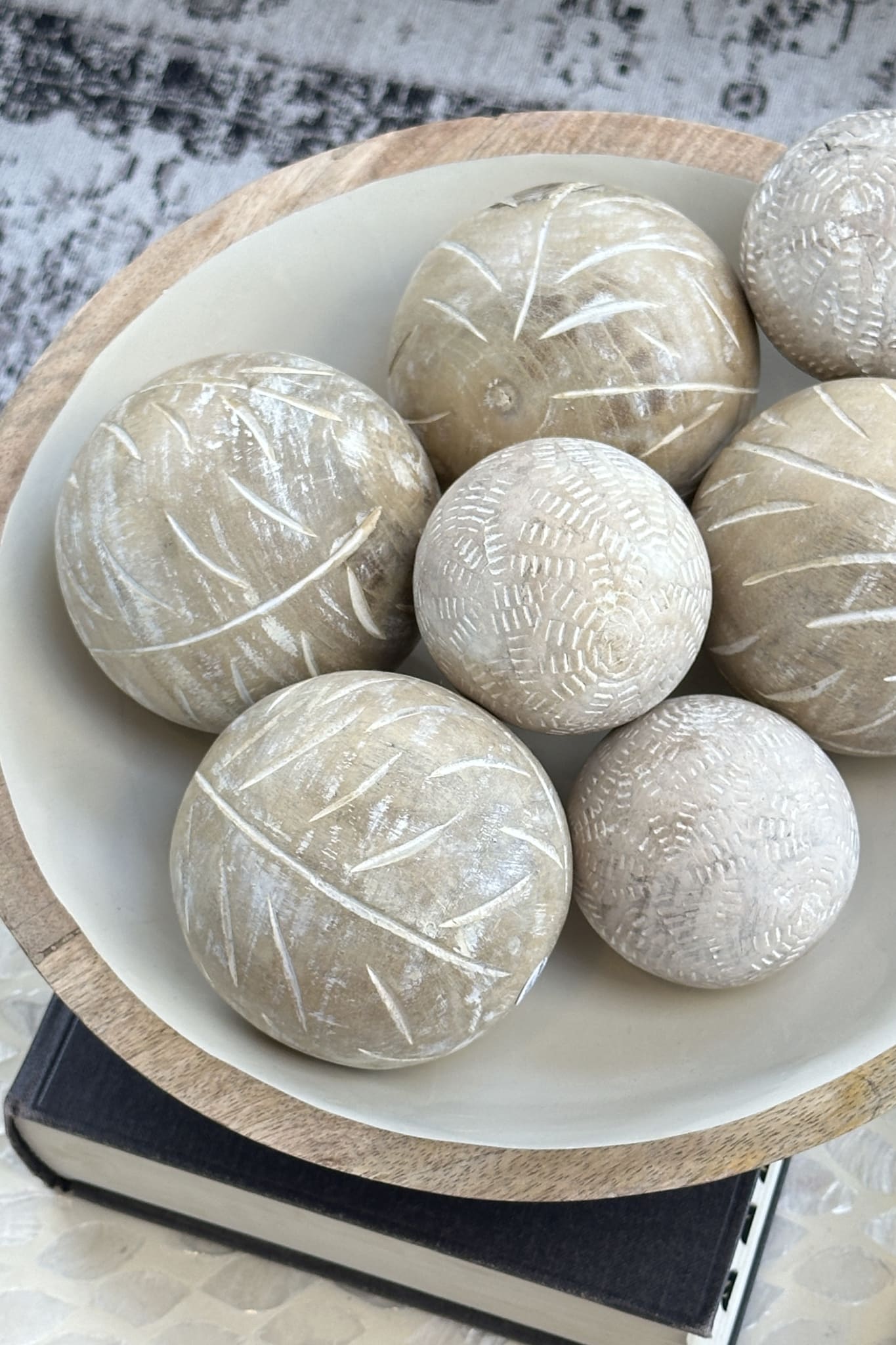 Spruce Hand Carved Wooden Ball 10cm - Magpie Style