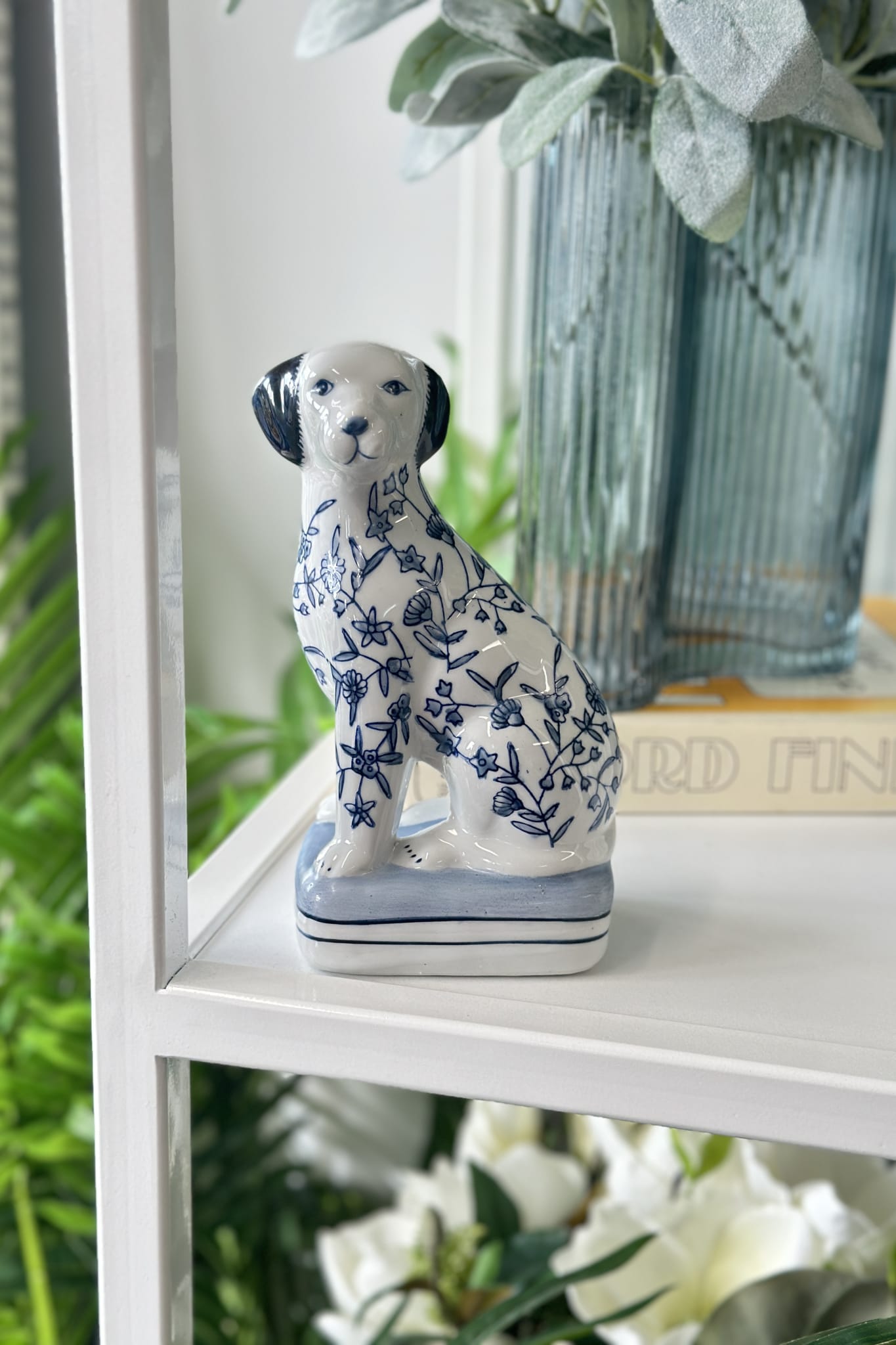 Floral Delft Dog Ceramic Ornament - Magpie Style