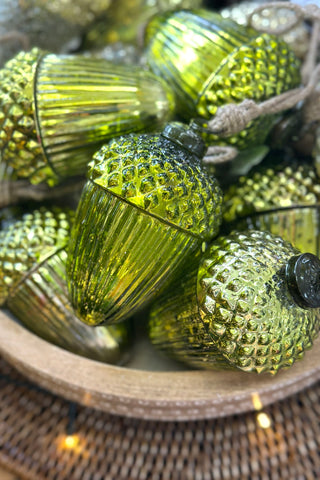 Glass Hanging Acorn - Dark Green (Lime)