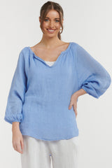 URBAN LUXURY Linen Top - Blue