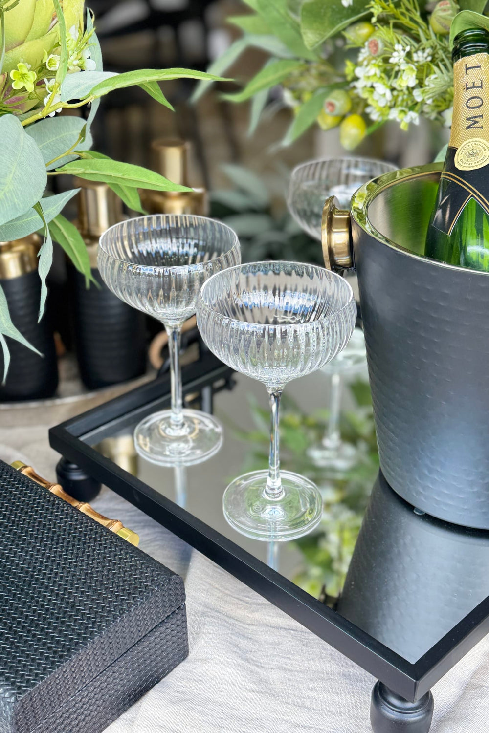 Ribbed Champagne Coupes, Set of Four
