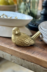 Robin Ornament, Iron w Gold Finish - Head Turned Tail Up