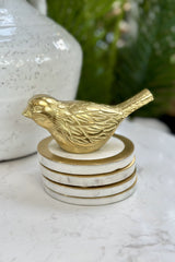 Robin Ornament, Iron w Gold Finish - Head forward