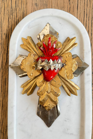 Layered Mexican Cross with Heart - Tin