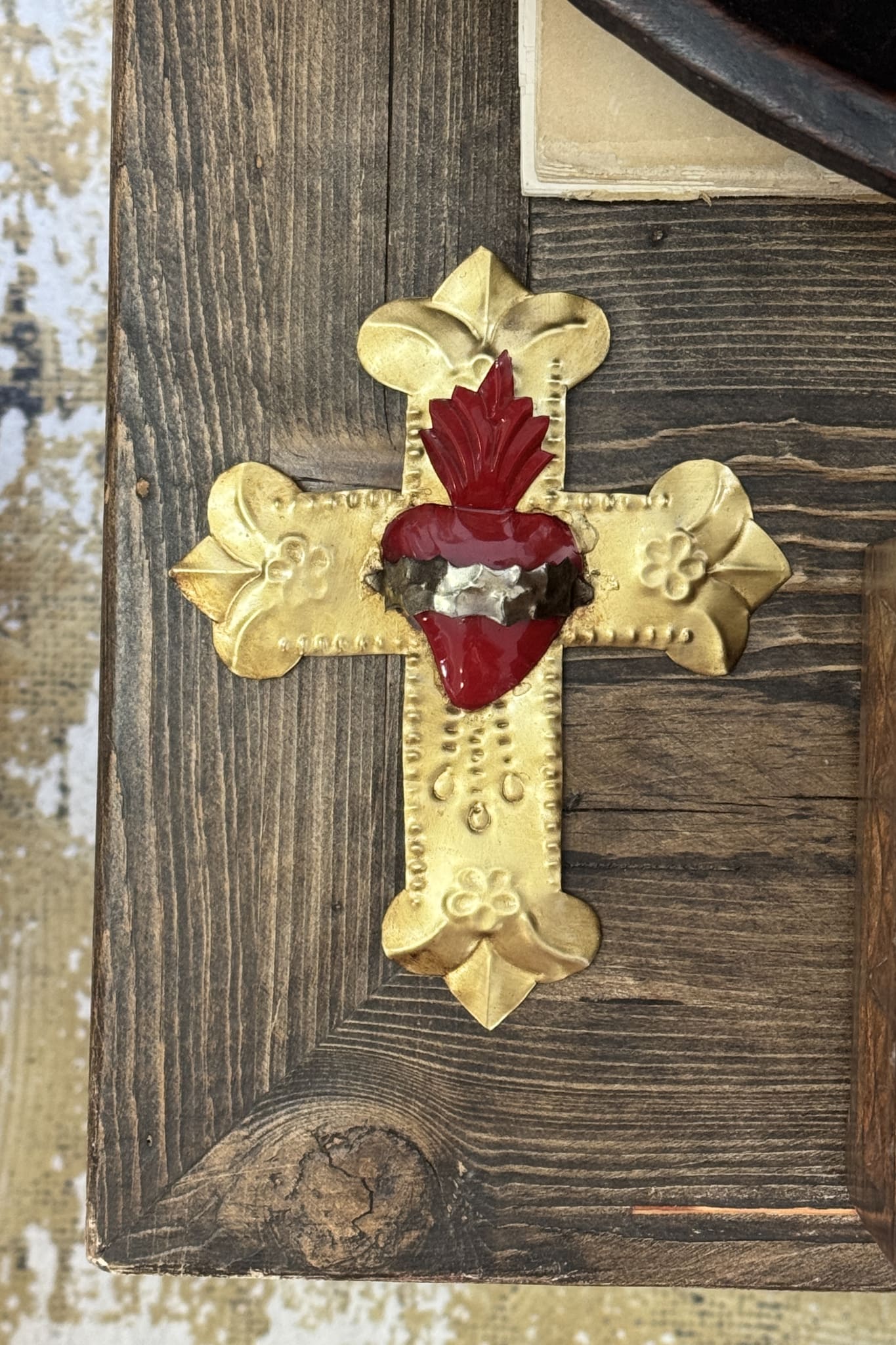 Flame Mexican Heart Gold Cross - Tin - Magpie Style