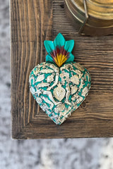 Medium Turquoise Heart with Milagros