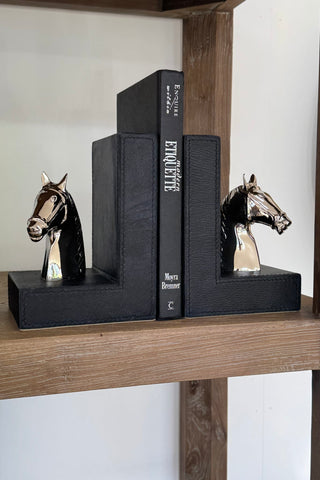 Leather Horse Bookends - Black