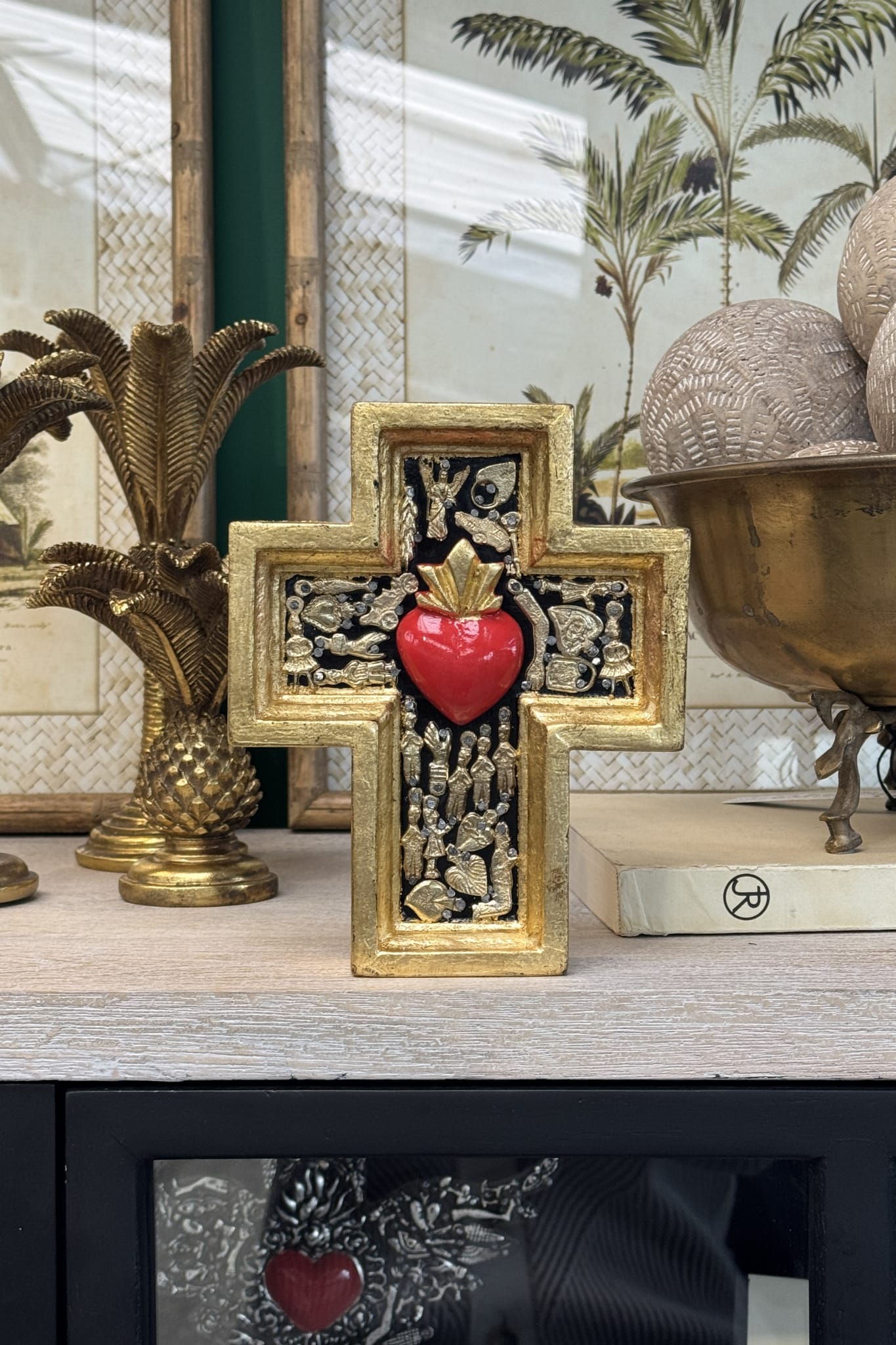 Golden Cross with Red Heart - Magpie Style