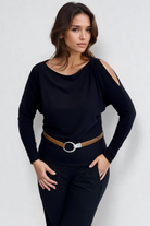PAULA RYAN Cold Shoulder Batwing Top Merino - Navy - Paula Ryan