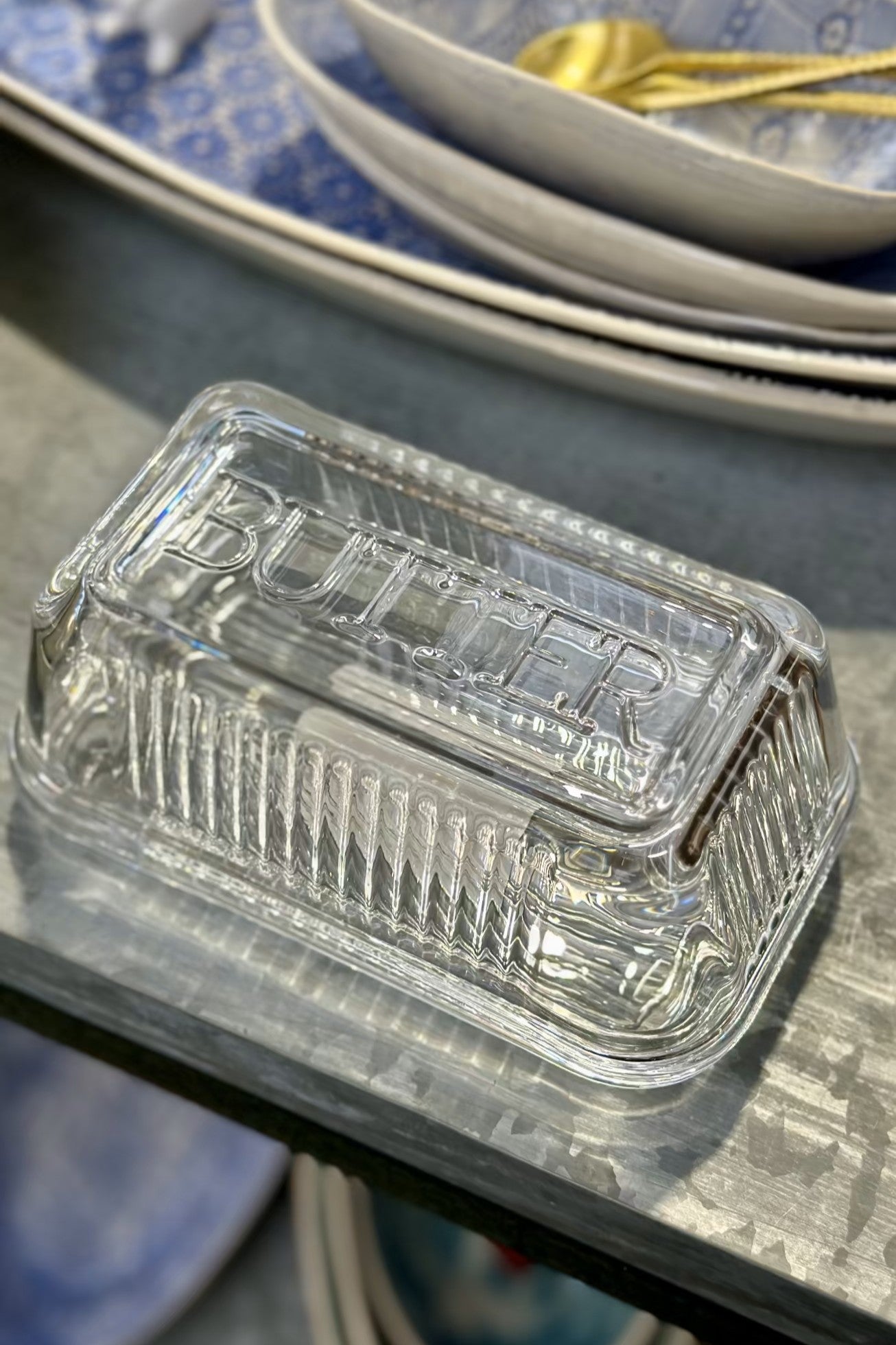 Retro Clear Glass Butter Dish - Magpie Style