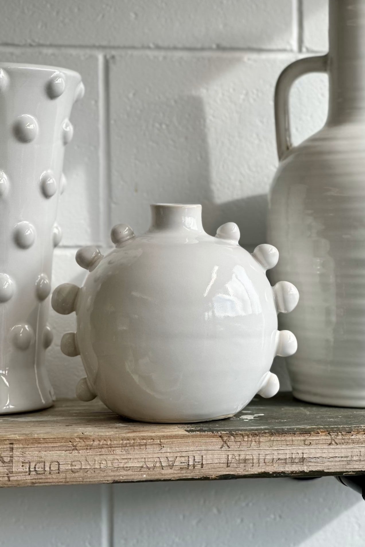 Terracotta Ball Trim Vase - White - Magpie Style