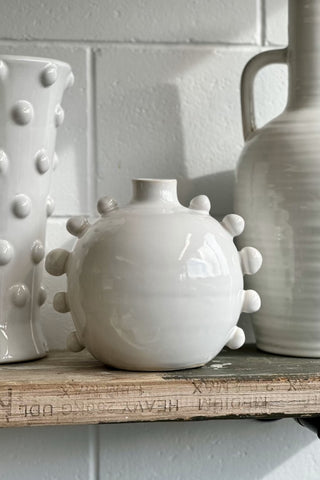 Terracotta Ball Trim Vase - White