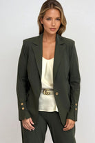 PAULA RYAN Long-line Boyfriend Jacket - Microjersey Khaki - Paula Ryan