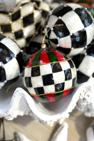 Checkered & Striped Bauble - Green & Red