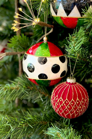 Polkadot & Striped Bauble - Green & Red