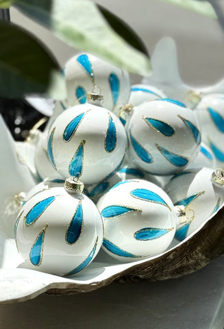 White Ball with Blue Rain Drops