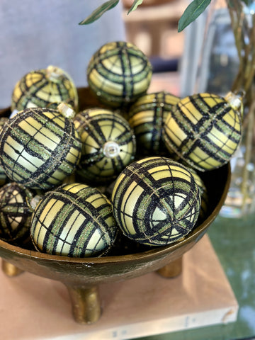Green Glass Ball in Tartan