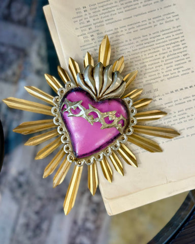 Pink Heart with Golden Rays