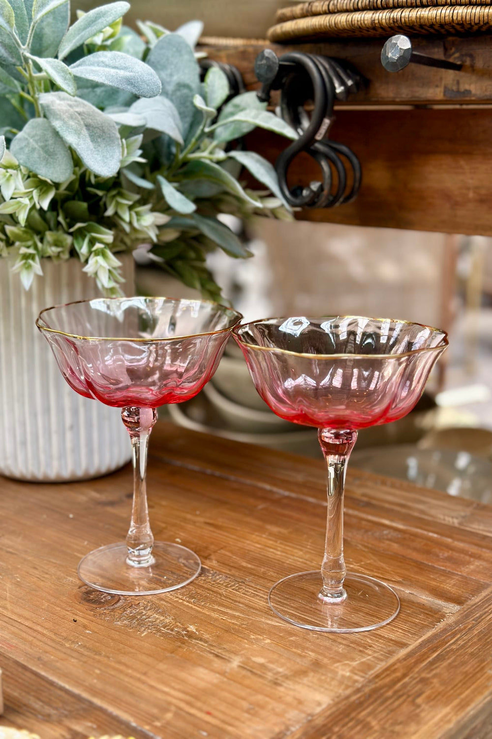 Hyatt Glass Coupe -  Pink/Gold (Set of 2)