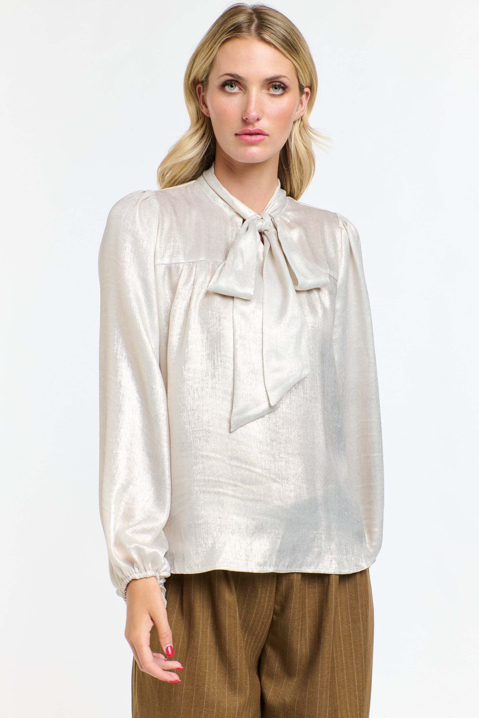 365 DAYS Pussy Bow Top - Champagne - Magpie Style