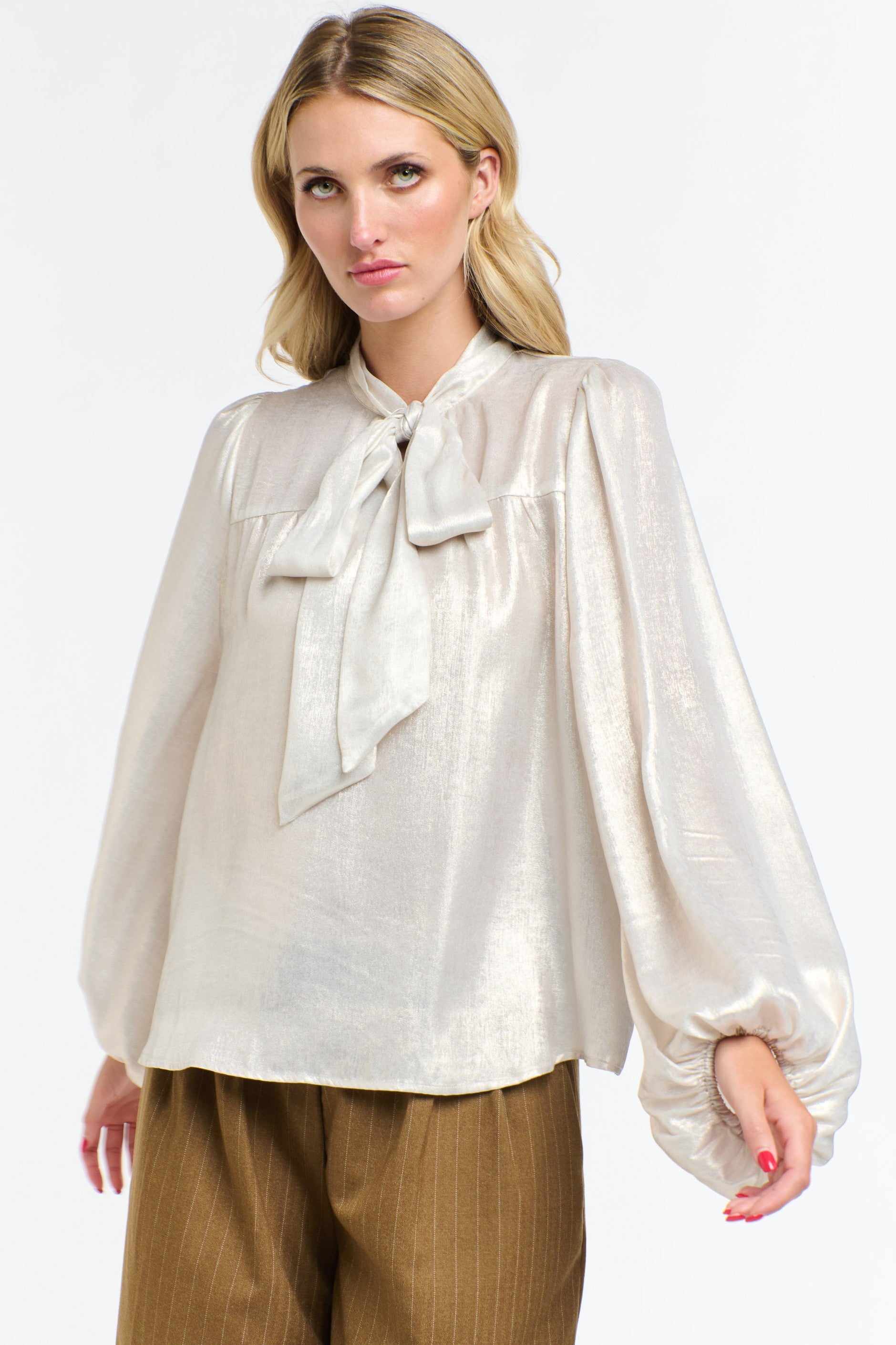 365 DAYS Pussy Bow Top - Champagne - Magpie Style