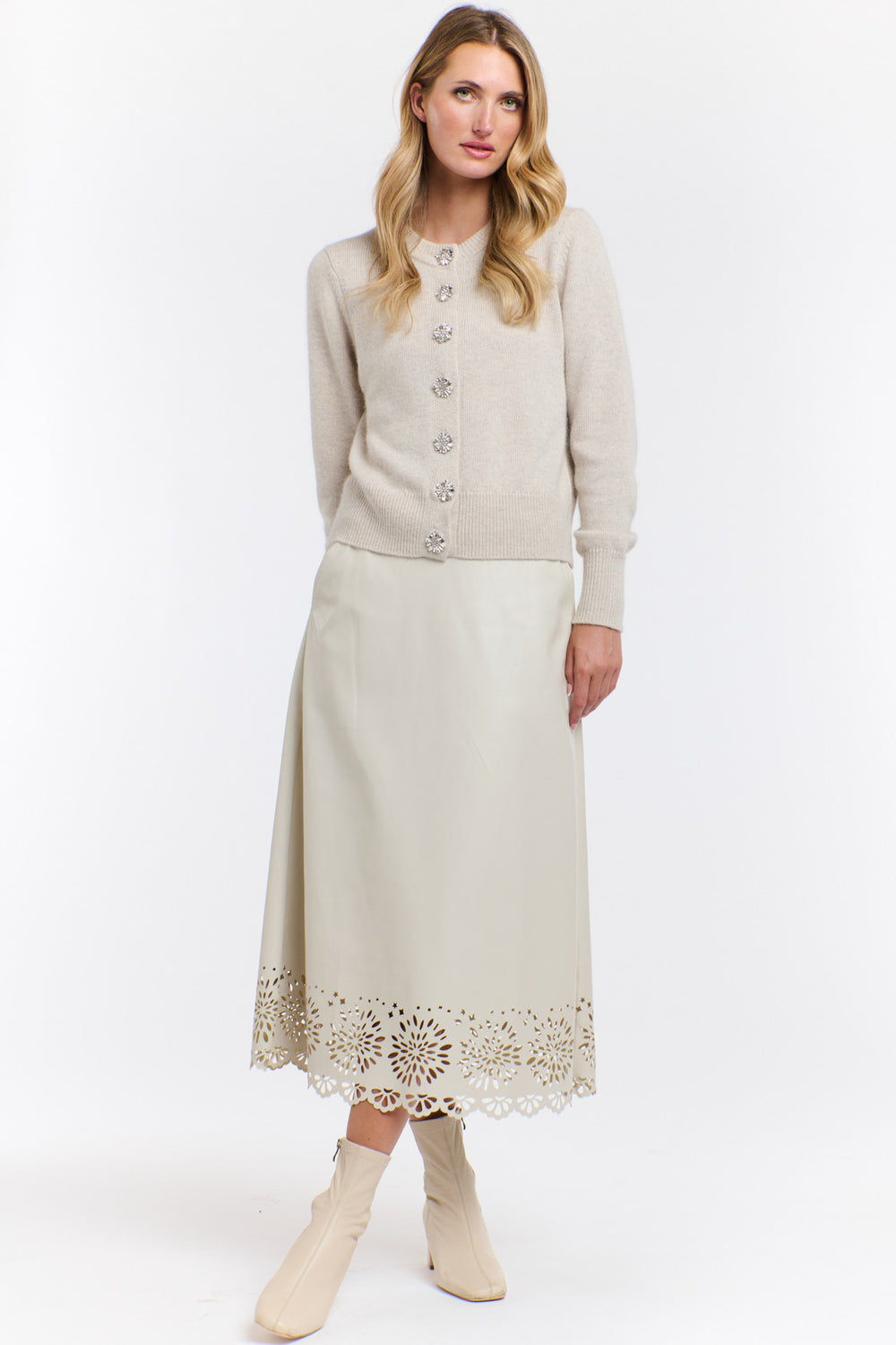 365 DAYS Raven Pu Laser Cut Skirt - Parchment