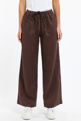 365 DAYS Perry Linen Drawcord Pant - Chocolate