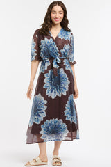 URBAN LUXURY Flowers Dress - Choco & Blue