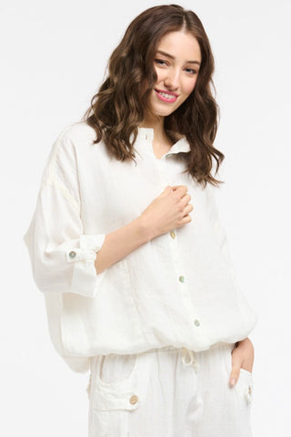 URBAN LUXURY Linen Bomber - White