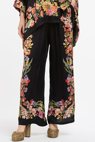 URBAN LUXURY Floral Pants - Black