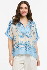 URBAN LUXURY Birds Top - Beige & Blue