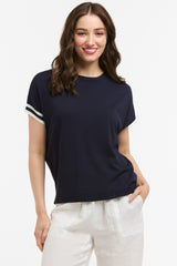 URBAN LUXURY Knit Top with Stripe Cuffs - Navy