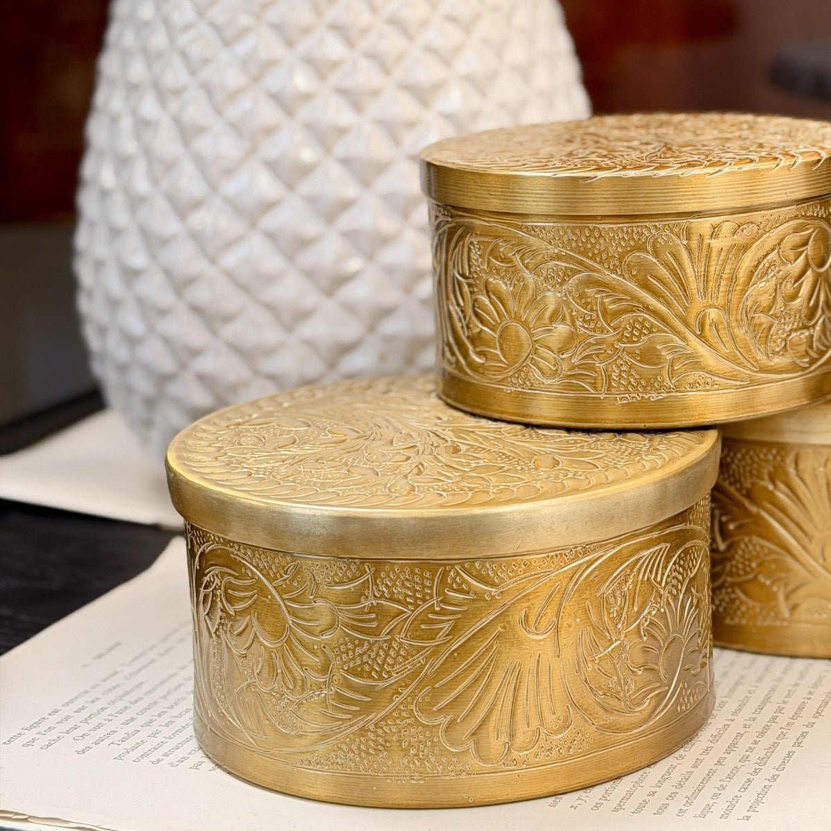 Large Embossed Brass Box – Magpie Style