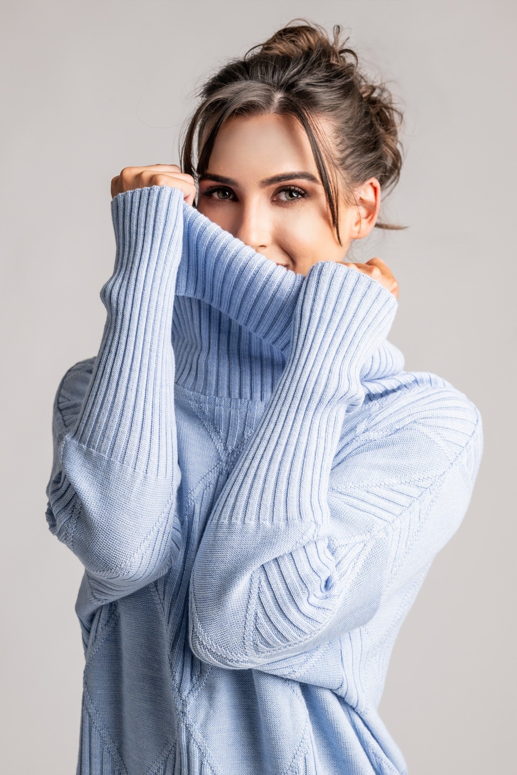 PAULA RYAN Diamond Rib Sweater - Merino Powder Blue - Paula Ryan