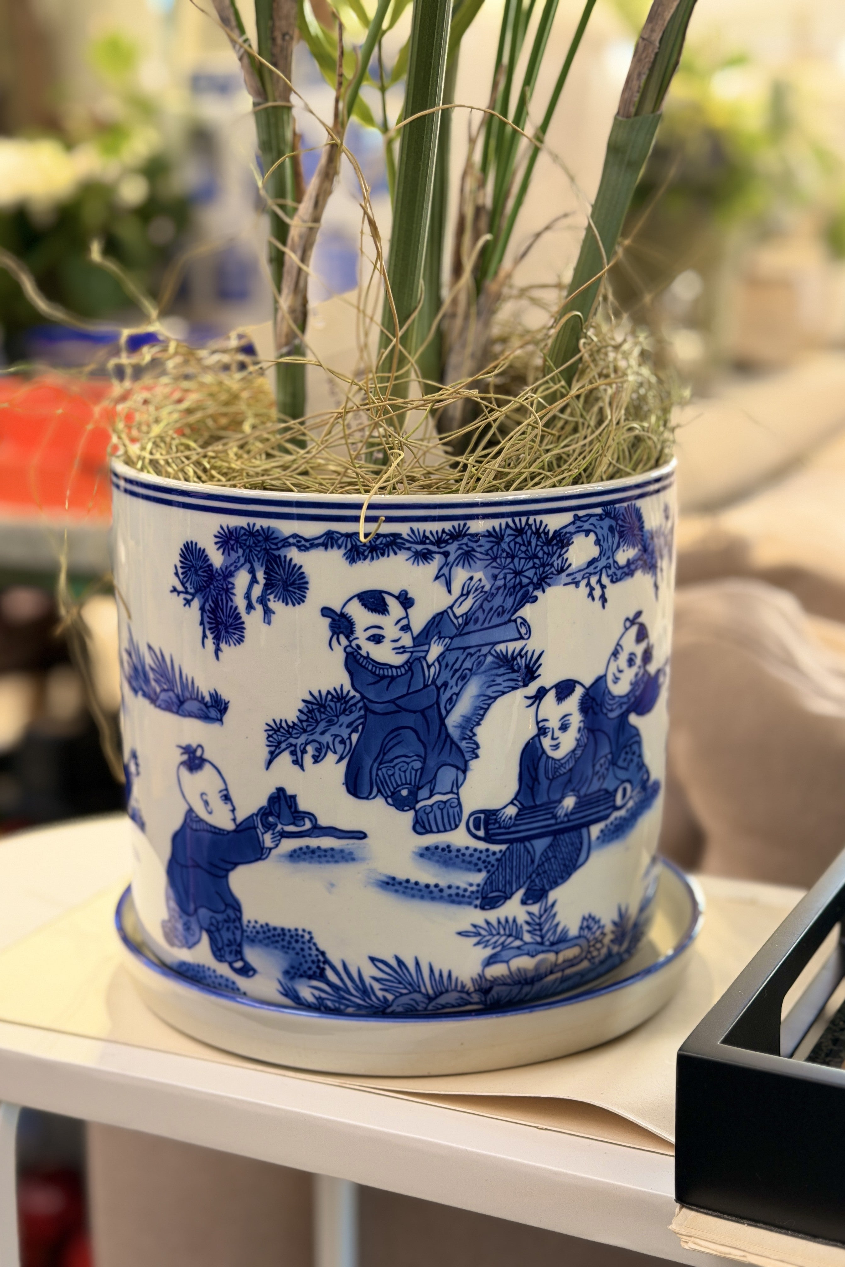 Children Playing Blue & White Ceramic Pot - Small - Magpie Style