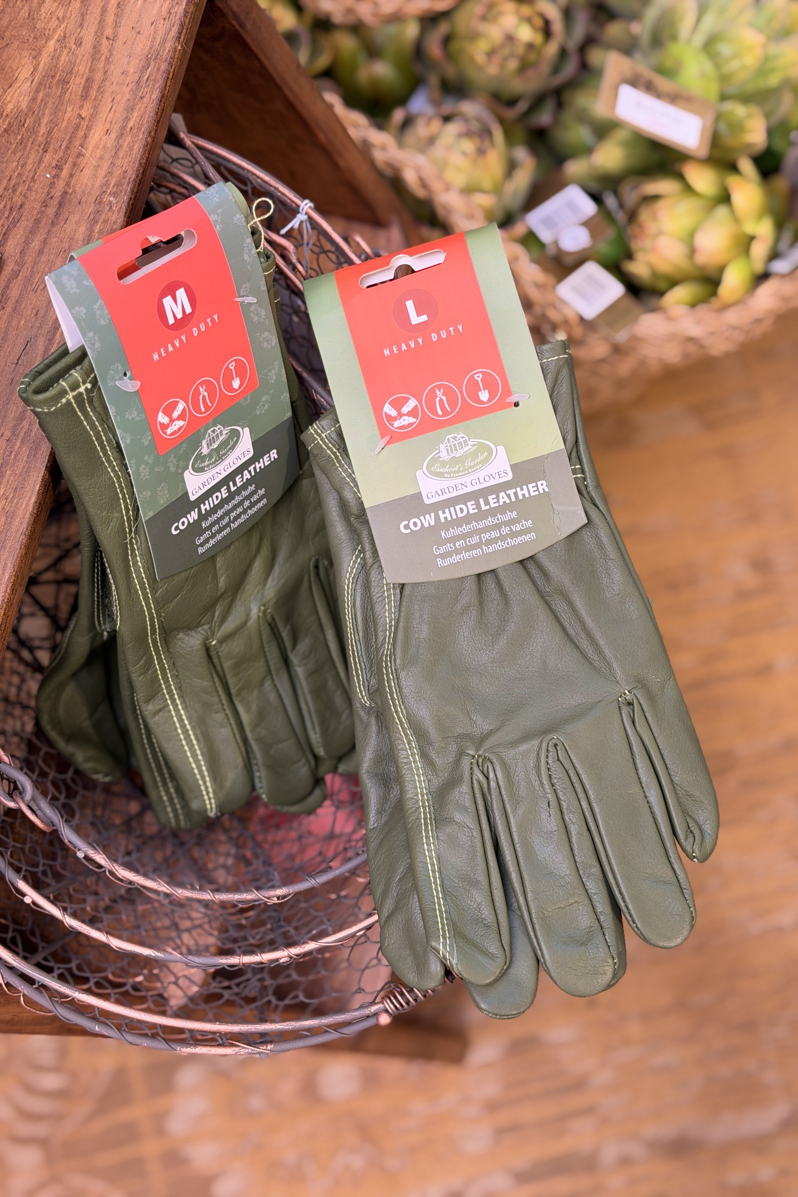 Green Leather Gardening Gloves - Large - Magpie Style